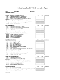 Monthly inspection and maintenance checklist. Daily Weekly Monthly Vehicle Inspection Report Vehicles Tire