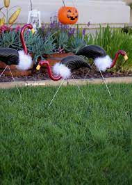 Flamingo Vultures Lawn Flamingos Funny Halloween Decorations Halloween Pumpkins Painted