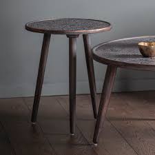 Silicus light gray side table. Agra Patterned Wooden Side Table Grey Copper Finish Caspian House Furniture123