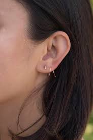 Gold Helix Earrings Two Holes Earrings 14k Gold Open Etsy Gold Helix Earrings Gold Bar Earrings Second Hole Earrings