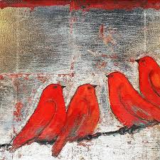 Birds Sitting On A Wire Painting Four Little Red Birds Sitting On A Wire Wishing You A Happy Valentine S Day Day 25 100 Diy Art Painting Original Art Painting Birds Painting
