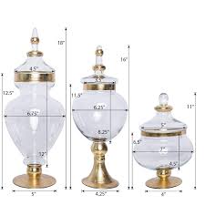 Clear glass apothecary jars decorative window trim. Set Of 3 11 16 18 Tall Glass Apothecary Jars Containers Gold Trim Leilaniwholesale