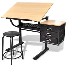Vidaxl Three Drawer Drawing Table Tiltable Tabletop Computer Writing Desk Drawing Table Drawing Desk Office Workstations