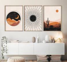 Mid Century Modern Art Sun And Moon Print Set Of 3 Etsy Mid Century Modern Art Abstract Geometric Art Scandinavian Art