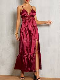 Che tua sia una damigella, la testimone della sposa, un'invitata a un matrimonio, o a un cocktail party o a una festa di 18 anni: Vestiti Lunghi Bordeaux Abiti Lunghi Pizzo Di Poliestere Smanicato Scollato Sulla Schiena Vestiti Lunghi Eleganti Con Scollo A V Abiti Lunga Milanoo Com