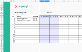 Ist eine tabellenfrmige auflistung der. Arbeitsplan Vorlage Excel Kostenloser Download Papershift