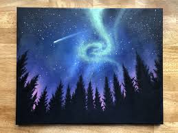 Original Night Sky And Aurora Painting Greg Lowman Art Night Sky Painting Simple Acrylic Paintings Diy Canvas Art
