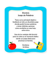Juegos didacticos para niños de 3 a 5 años. Domino Juego De Palabras Maestra Lumbrera