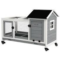 PawHut Wooden Rabbit Hutch with Wheels, Run, Slide-out Tray ...