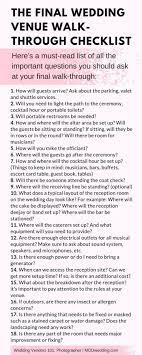 The Final Wedding Venue Walk Through Checklist Wedding Checklist Wedding Planning Tips Wedding Venues