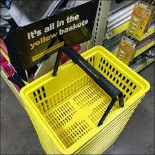 Dollar General Shopping Carry Branded Yellow Fixtures Close Up Shopping Basket Dollar General Yellow