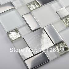 Glass Mosaic Kitchen Backsplash Tile Ssmt104 Silver Stainless Steel Metal Mosaics Mosaic Backsplash Kitchen Glass Mosaic Backsplash Kitchen White Glass Mosaic