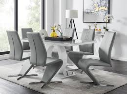 Browse selection of modern dining tables and chairs, perfect for your kitchen, dining room or patio, in a range of colours and styles, always at attractive prices. Grey White High Gloss Dining Table 6 Willow Chairs Furniturebox