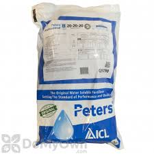 Spray at 2 tsp or drench at 2 tbsp per gal; Peters Professional 20 20 20 General Purpose Fertilizer 25 Lb E99290