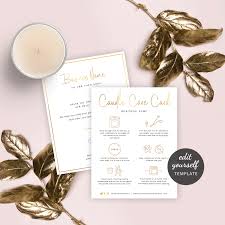 Many of the images seemed distracting and at times random/unconnected to the self care words on the back of the card. Candle Care Card Template Faux Gold Printable Care Guide