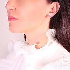 Orecchini con Tondo Crystal Fucsia taglio Swarovski in ARGENTO 925  Galvanica Rosa 22949