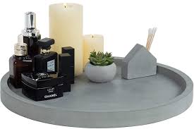 Amazon Com Mygift 16 Inch Concrete Grey Round Vanity Tray Home Kitchen