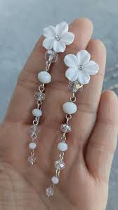long white floral earrings bridal pink flower earrings etsy video video boho wedding earrings bridal earrings bead hair accessories