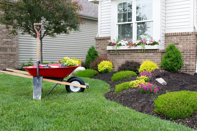 Foundation planting around a property exterior