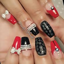 Black And Red Coffin Nails Black And Red Coffin Nails With Design Bling Nails Fancy Nails Hot Nails
