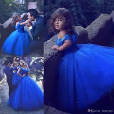 Royal Blue Princess Wedding Flower Girl Dresses Puffy Tutu Off Shoulder Sparkly Girls Communion Dresses Wedding Flower Girl Dresses Little Girl Pageant Dresses