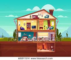 في بيت ريفي البيت مقطع عرضي الغرف خطط سهم التوجيه Clipart K65911514 Fotosearch