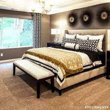 Black and white bedding comes with this kind of sharp and appearance and it's versatile as it could be placed with many diverse colours. Gold Tones Paired With Black Accents Creates Gothic Chic Vibes In This Stunning Bedroom Pulte H Gold Bedroom Gold Bedroom Decor Black White And Gold Bedroom