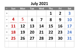 No holidays are currently shown or available. July 2021 Calendar With Holidays Pdf Nosubia
