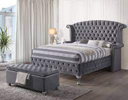 Boxed weight, approximately 224 lbs. Rebekah Gray Velvet Tufted Bed