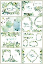 Super Pack Greenery Green Leaves Watercolor Clipart Leaf Borders Frames For Modern Wedding Invitations Hand Pa Clip Art Free Clip Art Watercolor Clipart