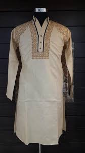 Lucknow Chikan Hand Embroidered Mens Kurta Beige Cotton 31 77 Kurta Designs Hand Embroidered Cotton