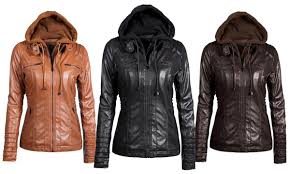 Les plus grandes marques de cuir sont chez cuirs guignard : Blouson Femme Simili Cuir Avec Capuche Molleton Integree Modele Bony