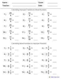 Convert improper fractions to mixed numbers grade 4 fractions worksheet convert. Converting Improper Fractions Mixed Numbers Worksheets Improper Fractions Fractions Worksheets Math Fractions Worksheets