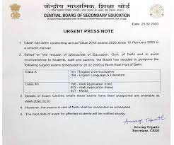 Earlier, union education minister dr ramesh pokhriyal 'nishank' has announced the cbse board exam dates 2021 for both classes 10th and 12th in february. Cbse Class 10th 12th Board Exam Postponed In Ne Delhi Amid Violence Hc Tells Cbse To Provide Long Term Plan To Students