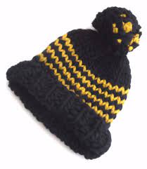 Robin pom pom tops scandinavian fashion ski hats unisex sweden yellow blue knitted hats. Striped Beanie Hat Navy Bue And Yellow Wool Acrylic Hand Knitted