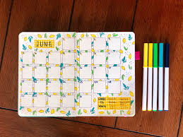Lemon Themed Monthly Calendar For June Bullet Journal Bulletjournal Bulletjournaling Bullet Journal June Organization Bullet Journal Bullet Journal Notebook