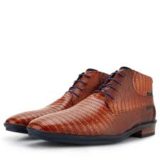 Ordered before 17:00, shipment same day. 10879 00 Floris Van Bommel Cognac Lace Boot With Lizard Print Lace Boots Dress Shoes Men Leather Boat Shoes