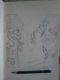 M Letter In Baroque Hand Draw Style Pencil Sketch Drawing Drawings Letter Art