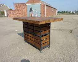 Industrial Rustic Pine Kitchen Island Breakfast Bar Table With Storage Breakfast Bar Table Kitchen Island Bar Rustic Kitchen Island