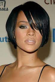 Rihanna With A Sleek Bob Hairstyle Great For A Heart Face Shape Chin Length Hair Hair Styles Short Hair Styles African American