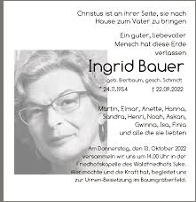 Traueranzeigen von Ingrid Bauer