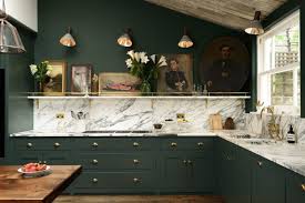 Luxe Bohemian Kitchen By Devol Simply Grove Green Kitchen Cabinets Dark Green Kitchen Green Countertops