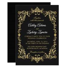 Black And Gold Wedding Invitations Templates Black Ornate Gold Scroll Border Wedding Invitation Zazzle Com Typography Wedding Invitations Letterpress Wedding Invitations Chalkboard Wedding Invitations