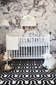 Black And White Floral Mural Wallpaper In The Nursery With Foxy Oxie Project Nursery Baby Girl Room Girl Room White Nursery