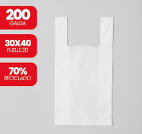 Paquete de Bolsas Plástico Asa Camiseta Reciclada 70% 30/20 x 40 cm – Galga  200 Anónima - Lara Andalucía SA