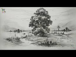 Black And White Pencil Drawings Of Trees How To Draw And Shade A Tree In A Beautiful Landscape With Pencil Step By Step Youtube Landscape Drawings Landscape Sketch Drawing Scenery