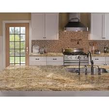 I went to home depot last night and they had a display of a counter top using granite, so i'm planning on intalling granite for my kitchen counter top. Stonemark Granite 3 In Granite Countertop Sample In Yellow River Dt G412 The Home Depot Granite Countertops Kitchen Granite Kitchen White Granite Kitchen