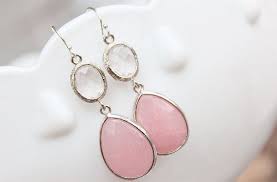 Light Pink Earrings Pink Stone Earrings In Silver Faceted Rose Pink And Clear Dangle Earrings Bridesmaid Jewelry T Pink Earrings Pink Stone Stone Earrings