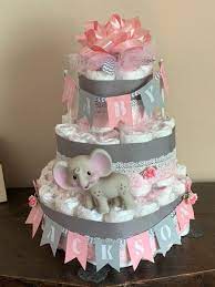 Girl Elephant Diaper Cake Elephant Diaper Cakes Baby Girl Diaper Cake Pink Baby Shower Cake