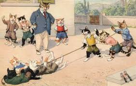 Mainzer Cats Postcard The Tug Of War By Max Kunzli Zurich Etsy Cats Illustration Cat Art Cat Art Illustration